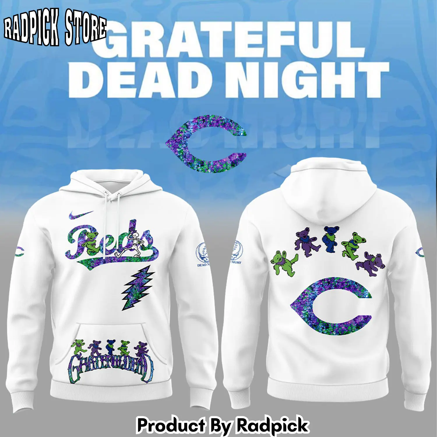 Cincinnati reds grateful dead night jersey hoodie joggers hoodie and long pants set rp291854